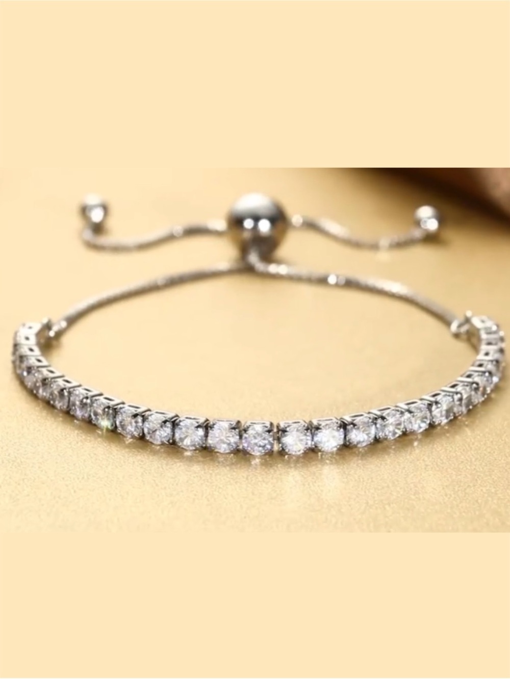 Sterling Silver Clear Natural Diamond Tennis Bracelet - Adjustable